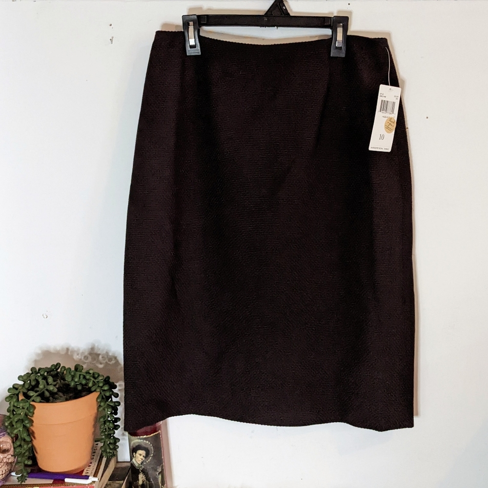 Dana Buchman Brown 100% Wool Boucle Tweed Pencil Skirt